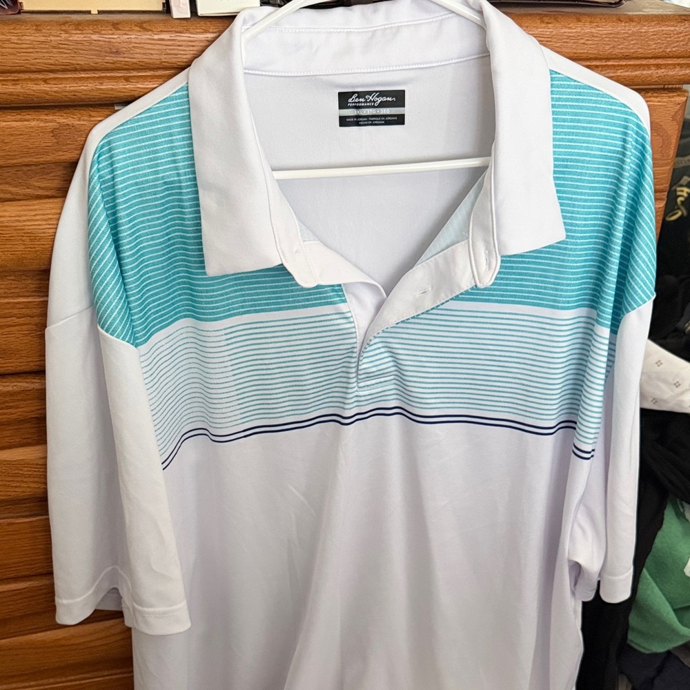 Hogan White Polo with Teal and Navy Stripes